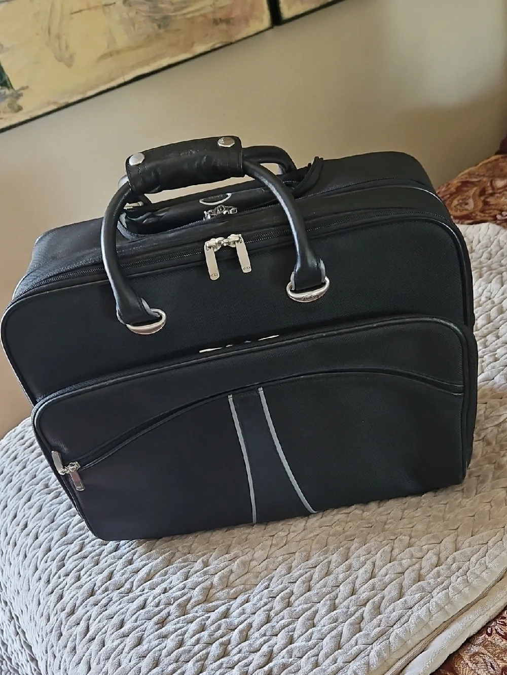 Tumi Black Laptop Briefcase with Silver Trim